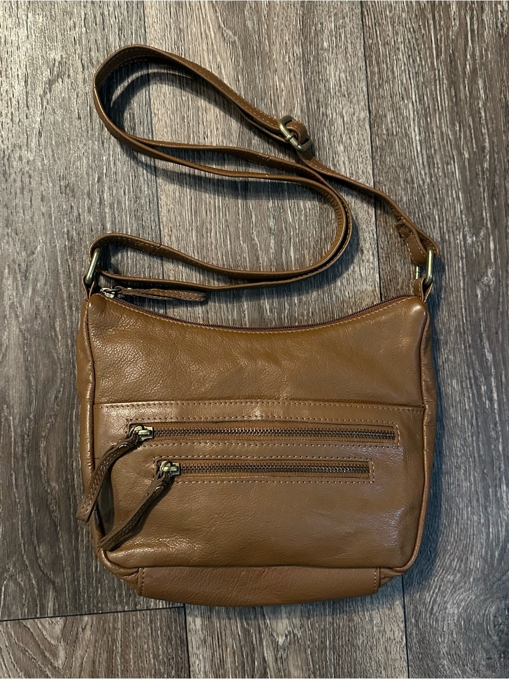 Great American Leather Works Brown Crossbody Purse Zip Pockets Adjustable